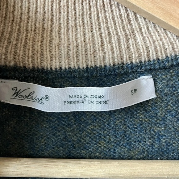 WOOLRICH Sweater Vest Wool White Sheep Green Red Full Zip Size Small - Picture 4 of 6